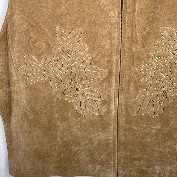 Coldwater creek suede zippered embroidered floral vest honey brown suede, size L - Picture 3 of 6